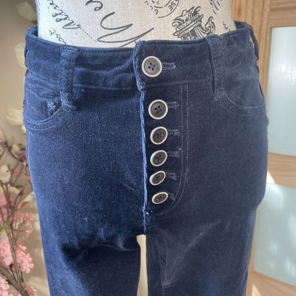 Anthropologie PILCRO Button Fly High-Rise Skinny Corduroy Pants Women's 28P Navy - Picture 2 of 9